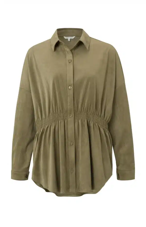 suedine blouse with long sleeves buttons and elastic waist gothic olive green ab2deefb fa68 4ef9 89ed ab646e79207d